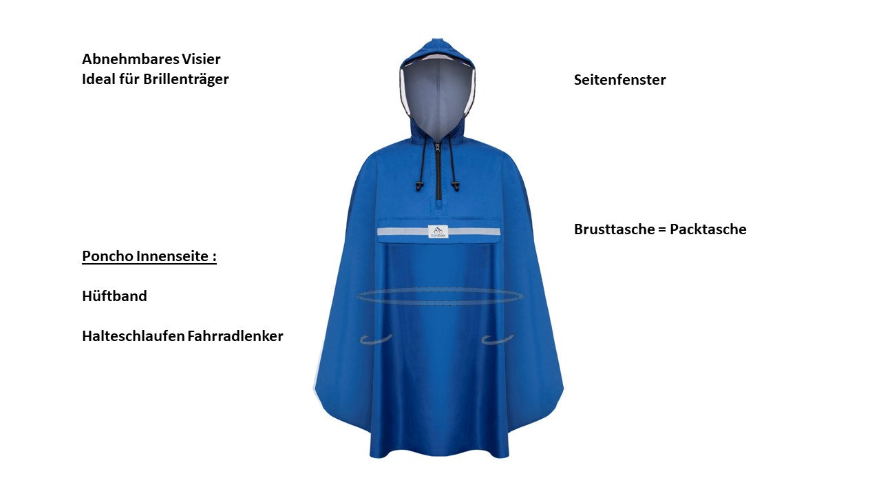Regenponcho - Fahrrad Poncho in 3 Farben Royal Blau , Horizon Blue , Sandy Beige