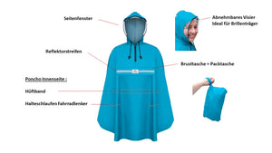 Regenponcho - Fahrrad Poncho in 3 Farben Royal Blau , Horizon Blue , Sandy Beige