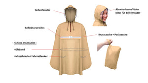 Regenponcho - Fahrrad Poncho in 3 Farben Royal Blau , Horizon Blue , Sandy Beige